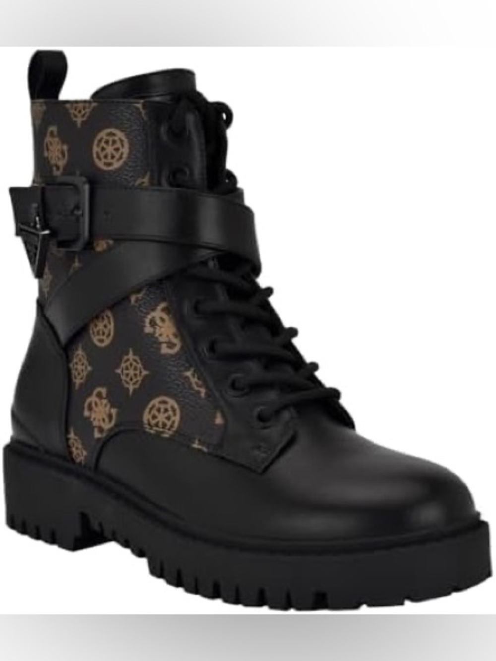 Guess Orana Combat Boots with Brown Logo-Print Panels